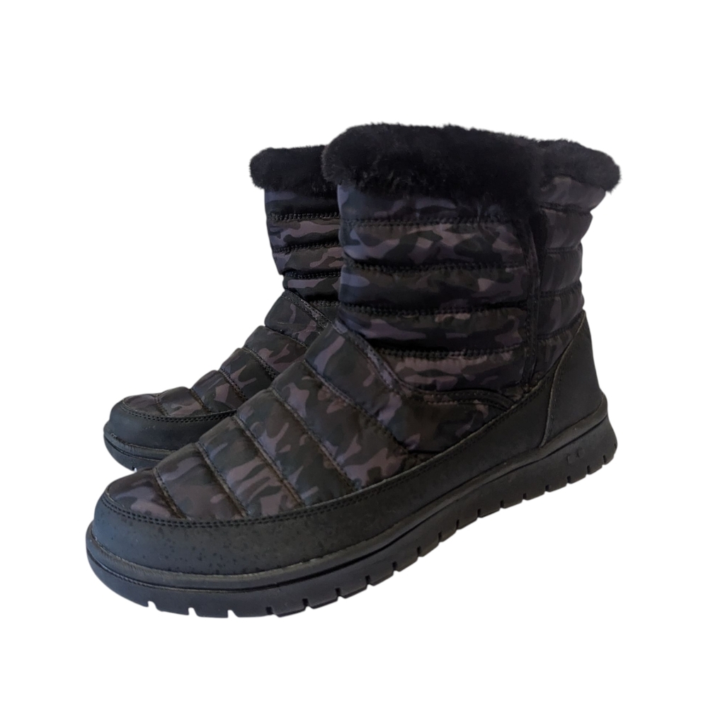 Ryka Suzy Winter Bootie Boots Black Camo Print Fabric Suede Slip on Size 9W - Picture 2 of 10